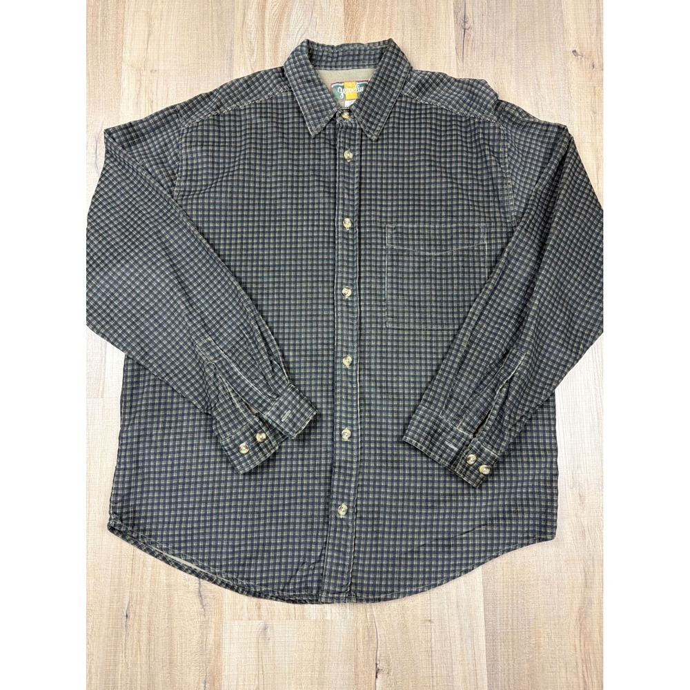 Vintage Zeppelin 90s Corduroy Shirt Mens Large Green Check Plaid Button Down L